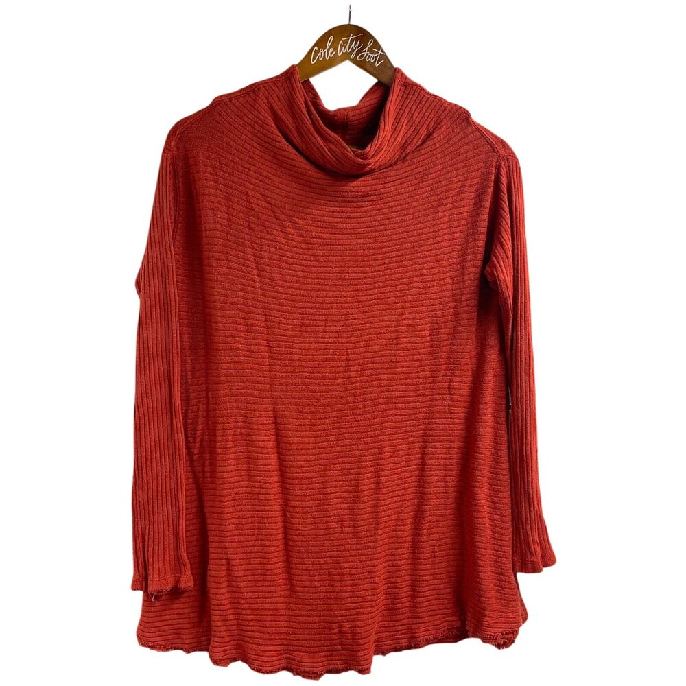 We The Free People Lover Ribbed Cowl Neck Orange Long Sleeve Draped Basic Casual